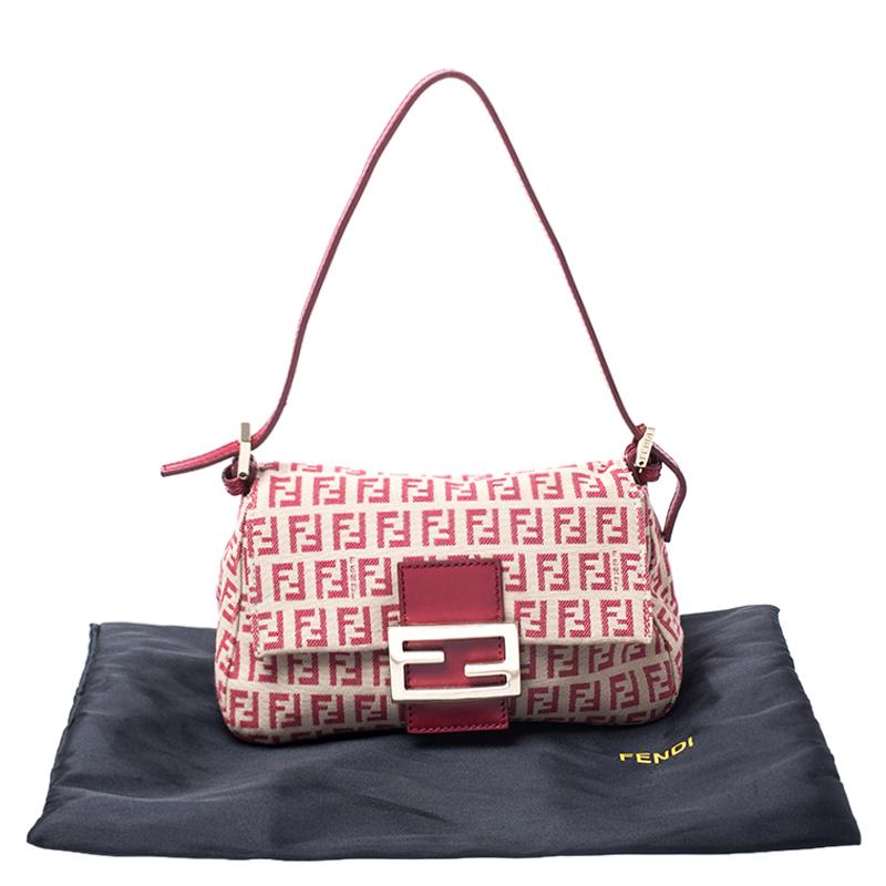Fendi Red/Beige Canvas and Leather Mama Baguette Shoulder Bag 2