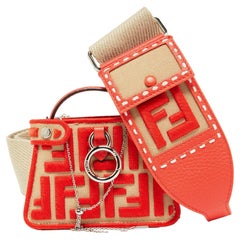 Fendi Red/Beige FF Canvas and Leather Pico Peekaboo Charm Bag