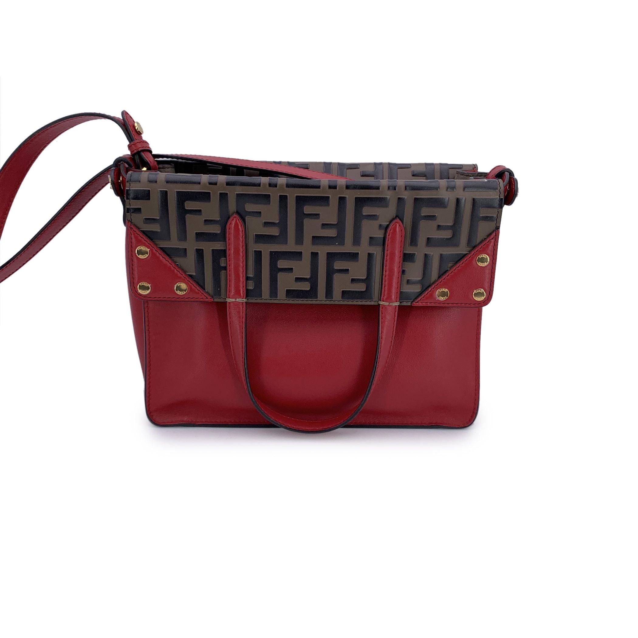 Brown Fendi Red Bi Color FF Monogram Embossed Leather Flip Tote Bag