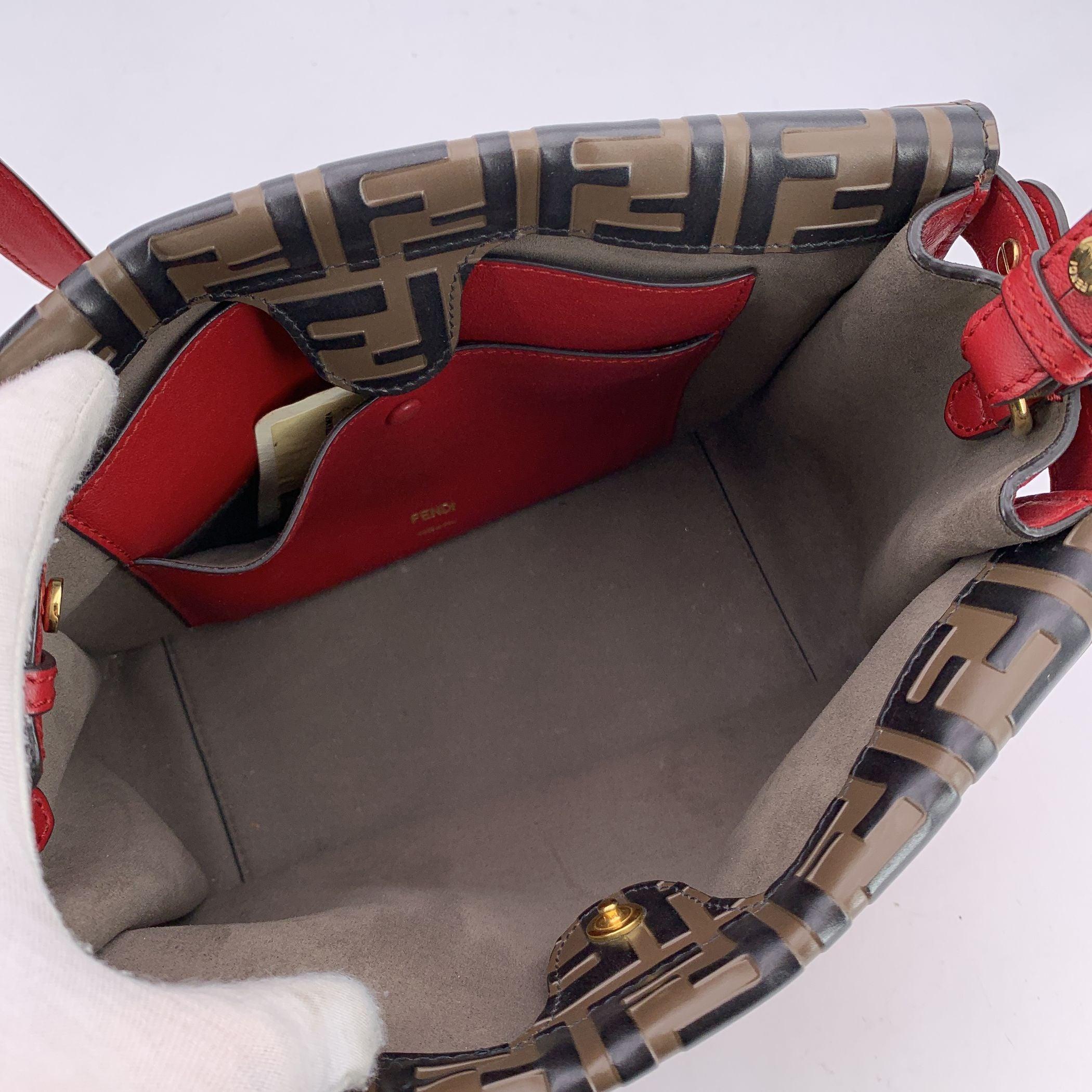 Fendi Red Bi Color FF Monogram Embossed Leather Flip Tote Bag In Excellent Condition In Rome, Rome
