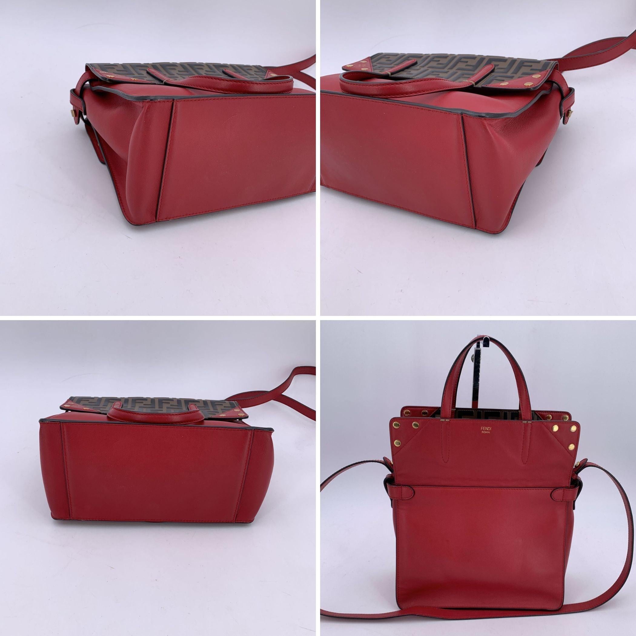 Women's Fendi Red Bi Color FF Monogram Embossed Leather Flip Tote Bag