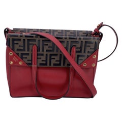 Fendi Red Bi Color FF Monogram Embossed Leather Flip Tote Bag