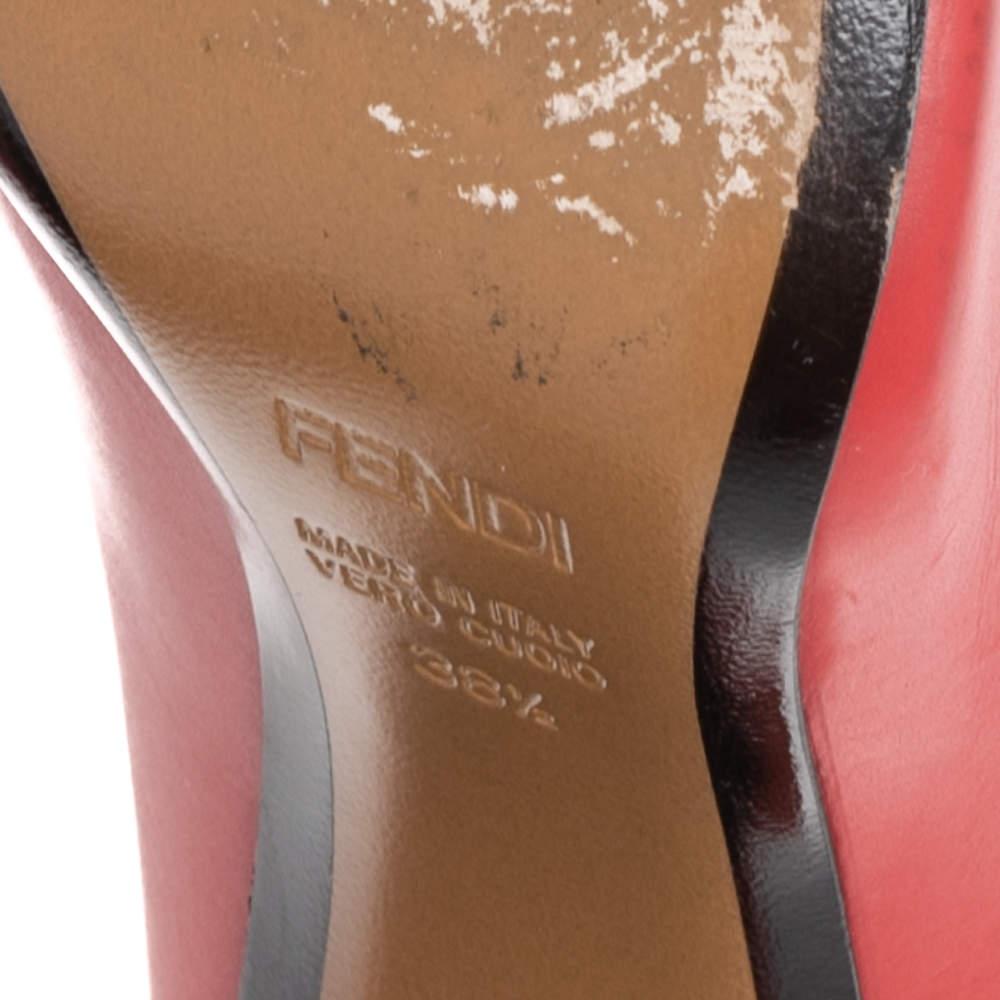 Fendi Red/Black Leather Cap Toe Studded Block Heel Pumps Size 38.5 3