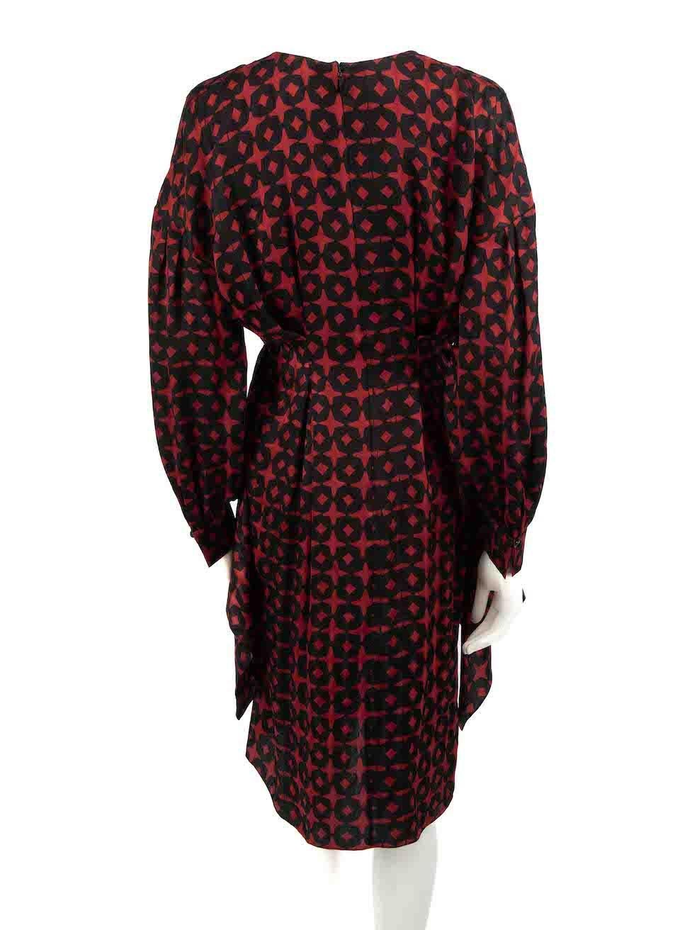 Fendi Red & Black Long Sleeve Pattern Dress Size L In Good Condition For Sale In London, GB