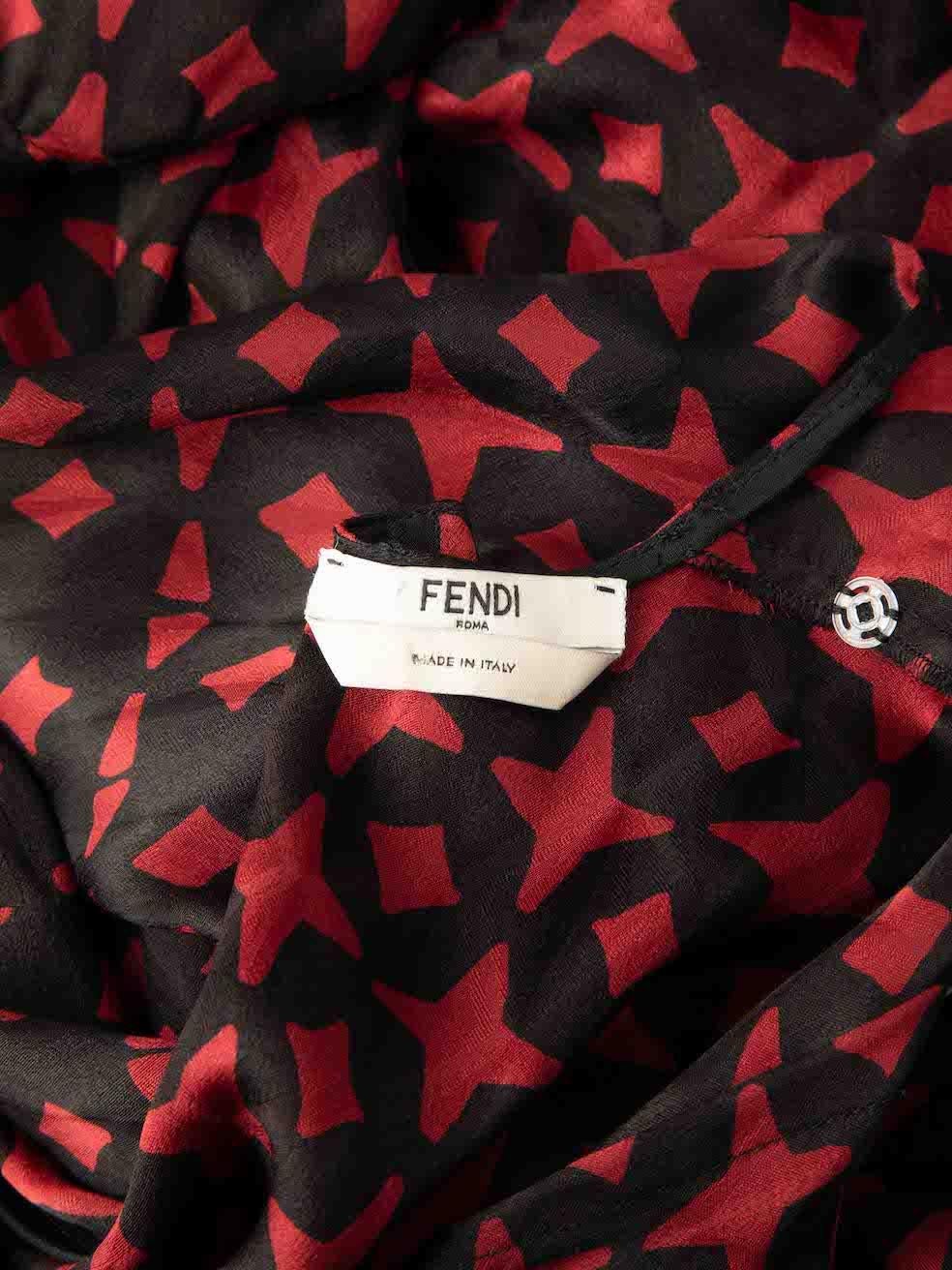 Women's Fendi Red & Black Long Sleeve Pattern Dress Size L For Sale