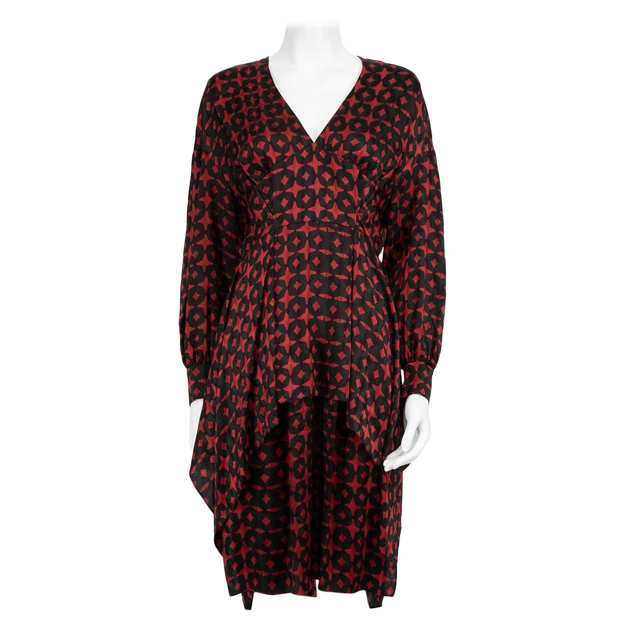 Fendi Red 
Black Long Sleeve Pattern Dress Size L