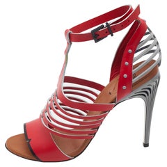 Fendi Red/Blue Leather Tiffany Ankle Strap Sandals Size 41