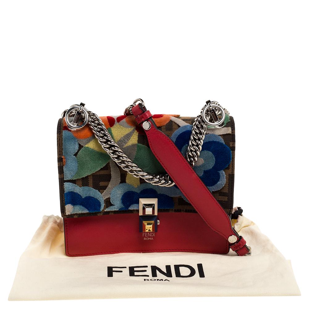 Fendi Red/Brown Floral Zucca Canvas and Leather Kan I Shoulder Bag 7