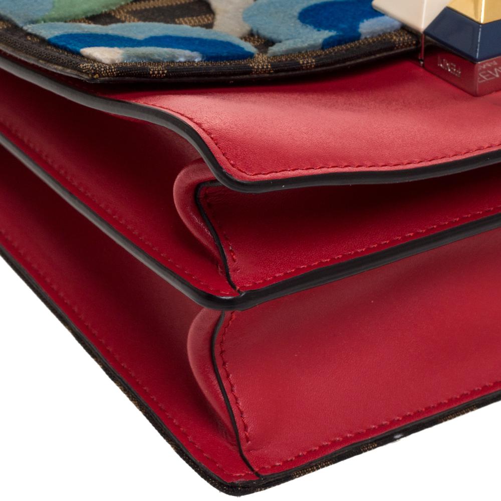 Fendi Red/Brown Floral Zucca Canvas and Leather Kan I Shoulder Bag 1