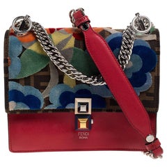 Fendi Red/Brown Floral Zucca Canvas and Leather Kan I Shoulder Bag