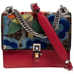 Fendi Red/Brown Floral Zucca Canvas and Leather Kan I Shoulder Bag