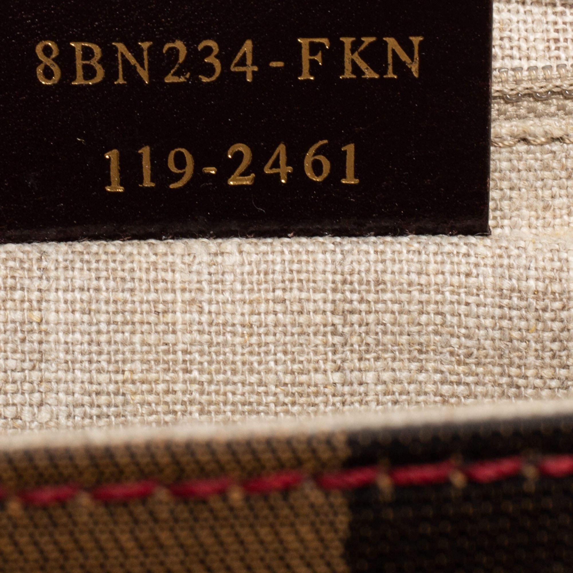 Fendi Red/Brown Leather and Pequin Stripe Canvas Silvana Top Handle Bag In Good Condition In Dubai, Al Qouz 2