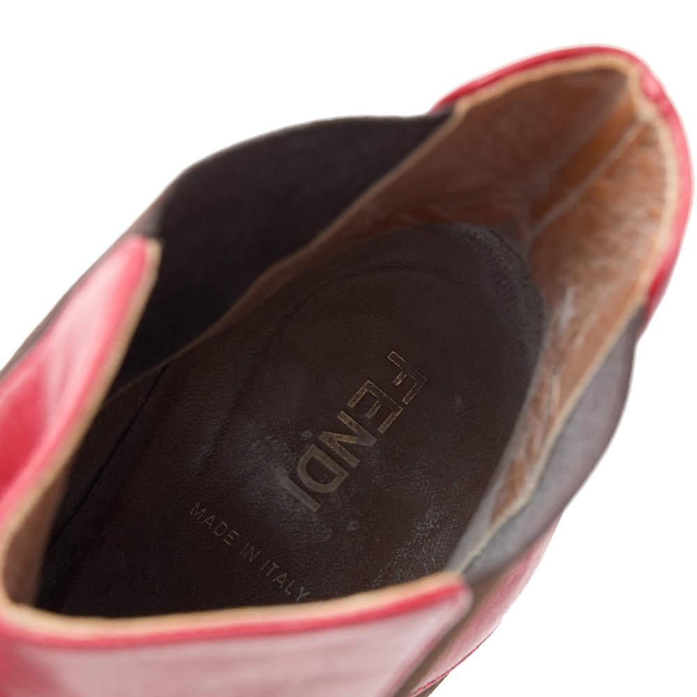 Fendi Red/Brown Leather And Stretch Fabric Platform Ankle Boots Size 37.5 3