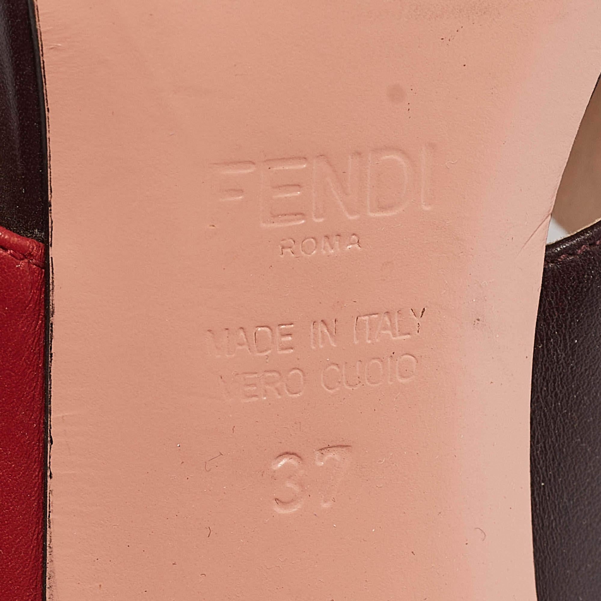 Fendi Red/Brown Leather Flowerland Slide Sandals Size 37 3