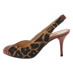 Fendi Red/Brown Patent and Canvas Slingback Pumps Size 38