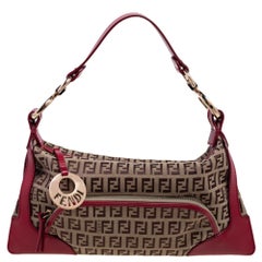 Fendi Red/Brown Zucchino Print Canvas and Leather Small Chef Bag