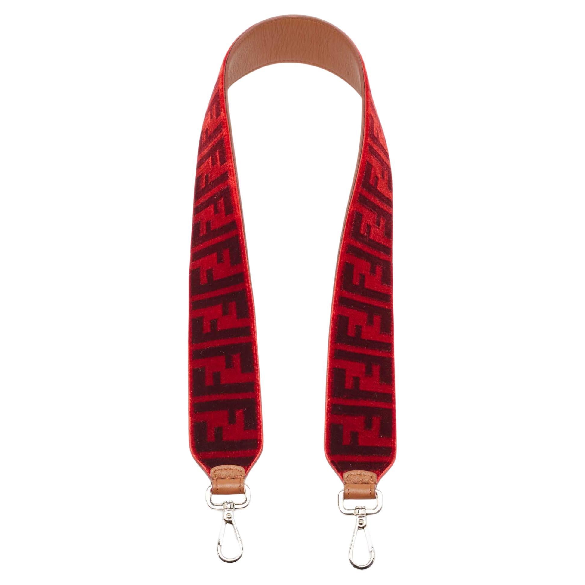 Fendi Red/Burgundy Zucca Velvet Strap You Shoulder Bag Strap For Sale