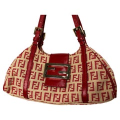 Fendi Red Canvas Zucchino Shoulder Bag circa Y2K