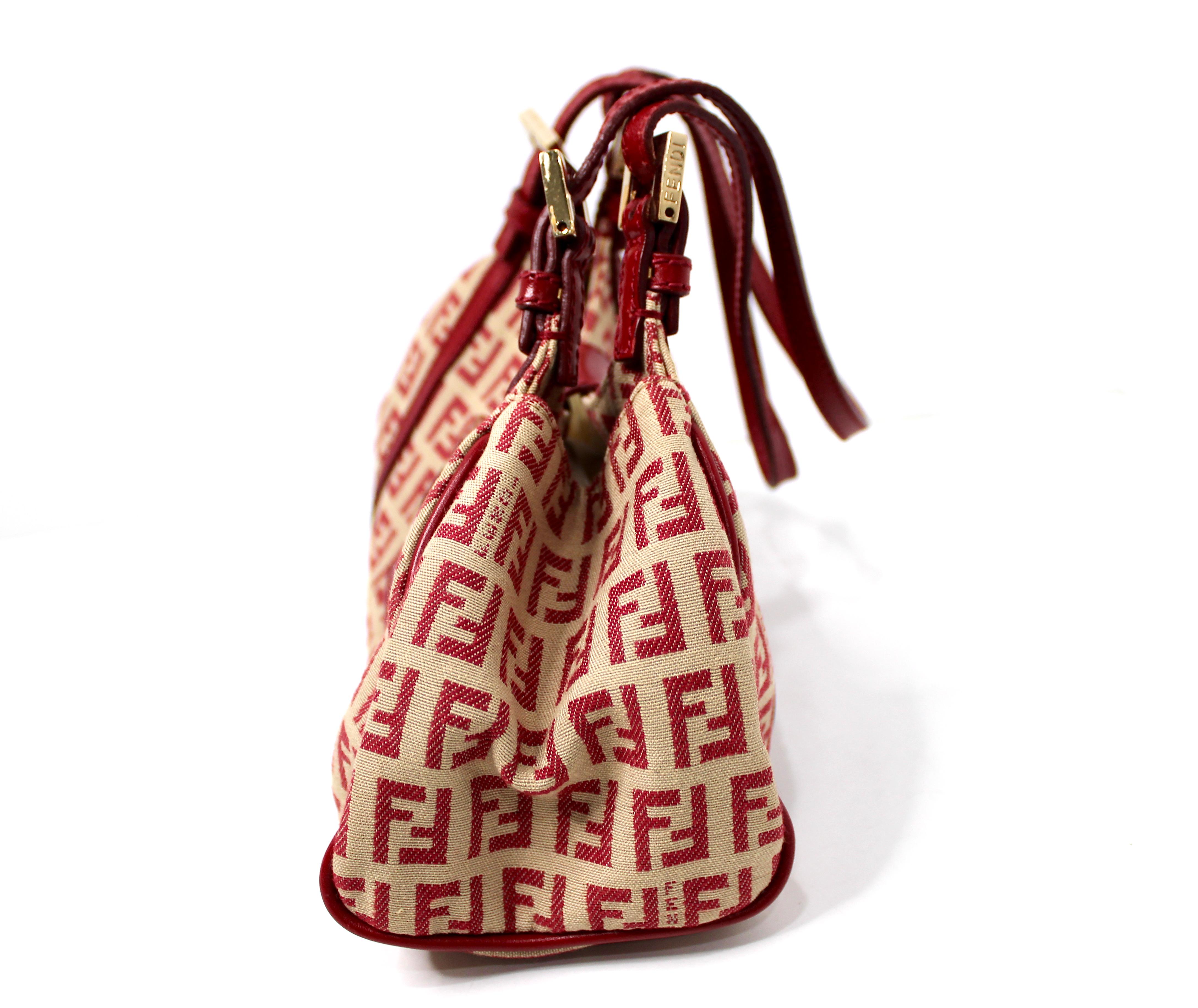 Fendi Sac à bandoulière en toile rouge Zucchino circa Y2K en vente 2