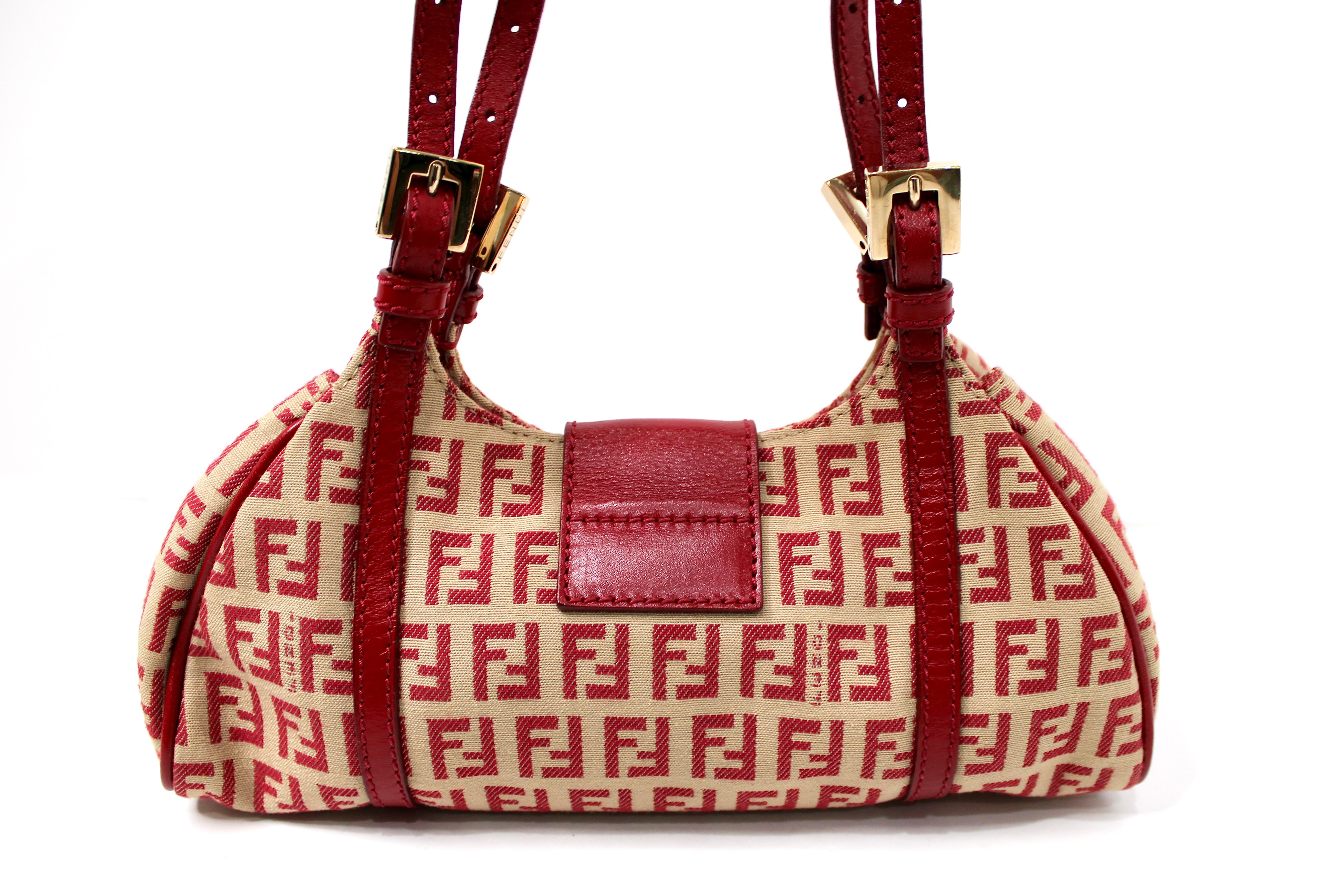 Fendi Sac à bandoulière en toile rouge Zucchino circa Y2K en vente 3