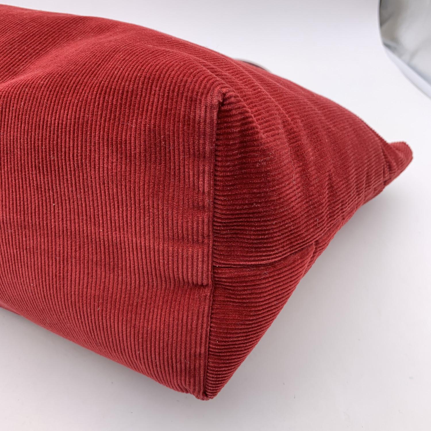 Fendi Red Corduroy Velvet Tote Shoulder Bag Leather Straps 6
