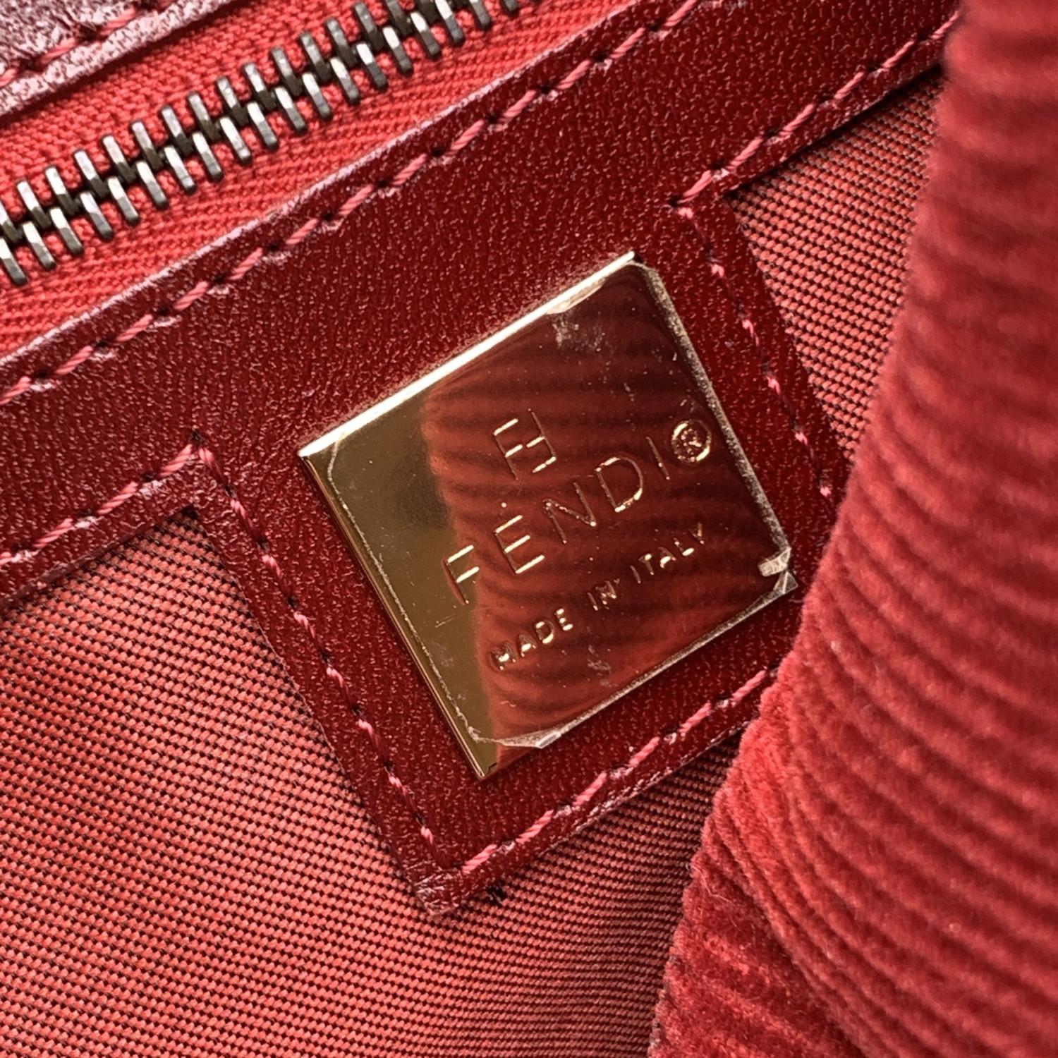 Women's Fendi Red Corduroy Velvet Tote Shoulder Bag Leather Straps