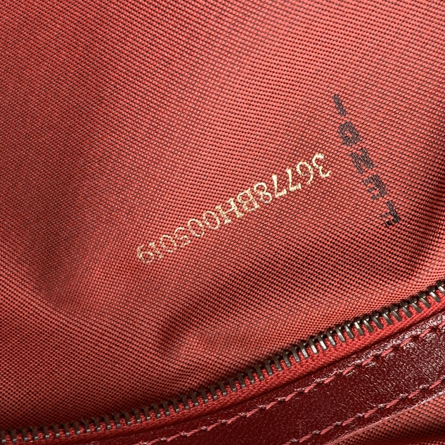 Fendi Red Corduroy Velvet Tote Shoulder Bag Leather Straps 1