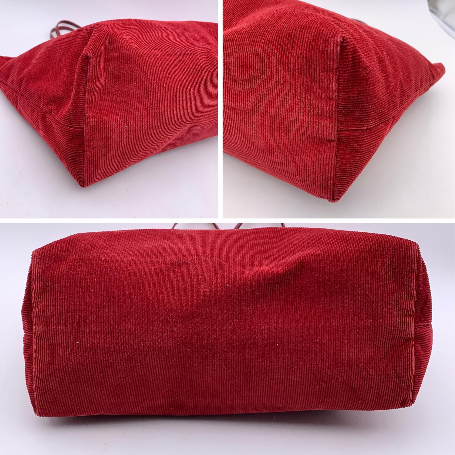 Fendi Red Corduroy Velvet Tote Shoulder Bag Leather Straps 3