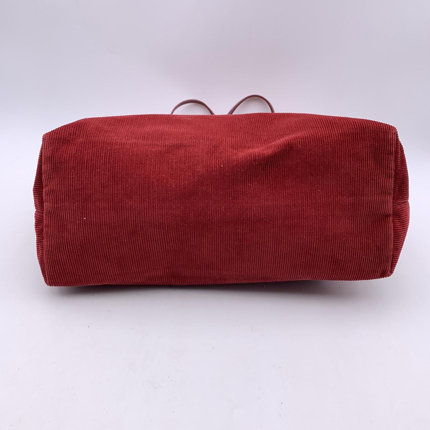 Fendi Red Corduroy Velvet Tote Shoulder Bag Leather Straps 4