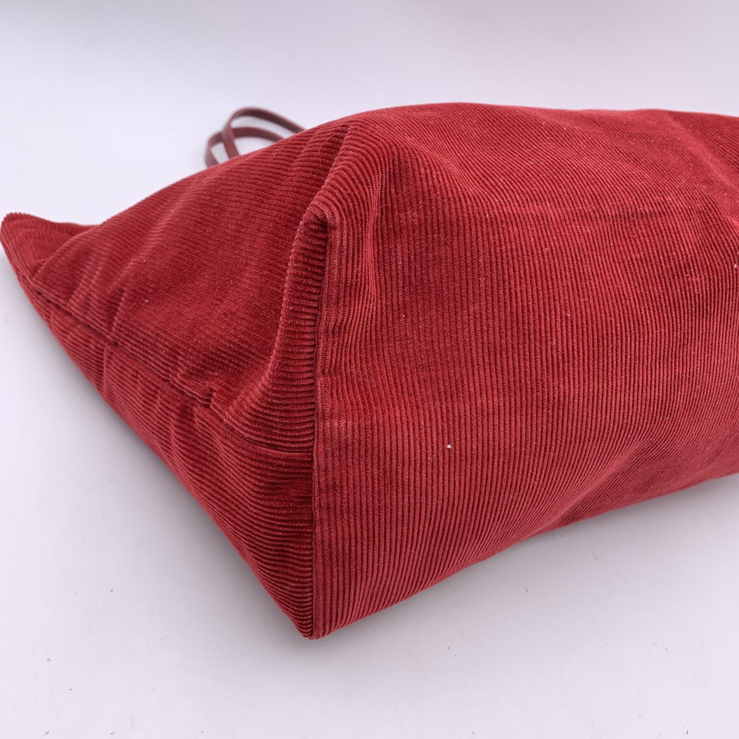 Fendi Red Corduroy Velvet Tote Shoulder Bag Leather Straps 5