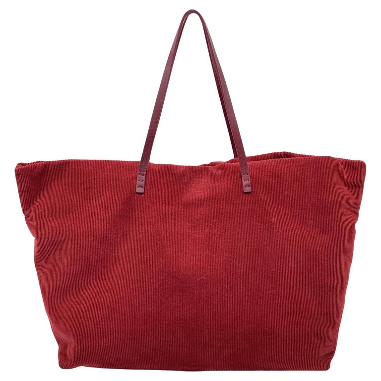 Fendi Red Needlecord Velvet Tote Handbag Leather Straps For Sale at 1stDibs