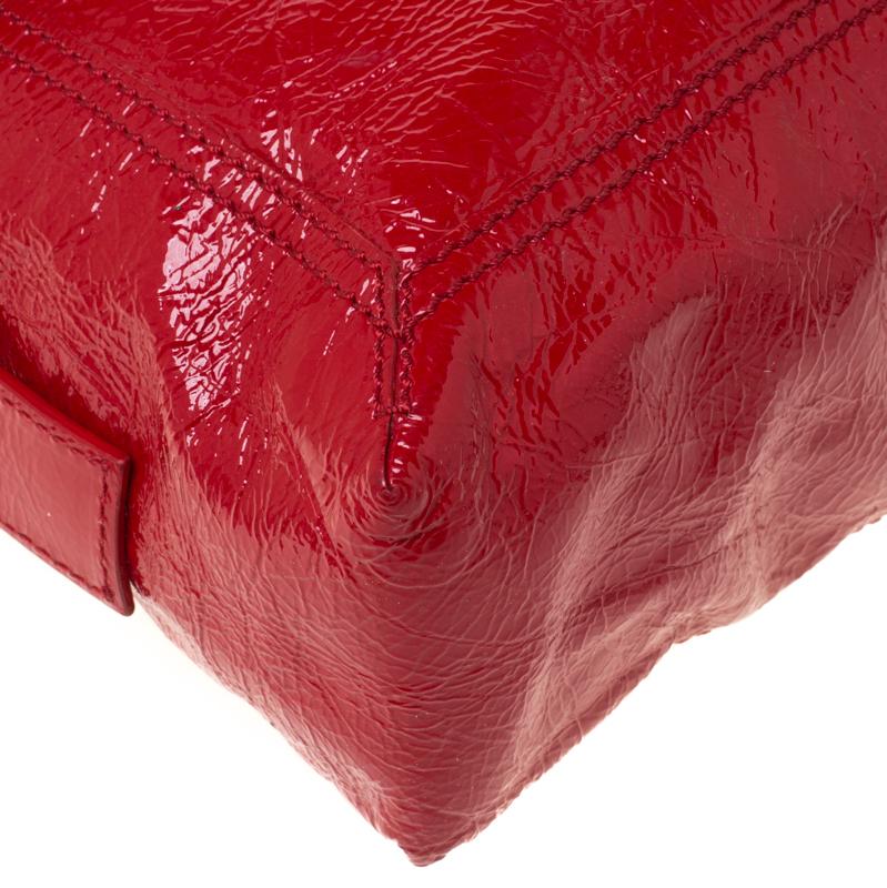 Fendi Red Crinkle Patent Leather Large Mamma Baguette Shoulder Bag 1