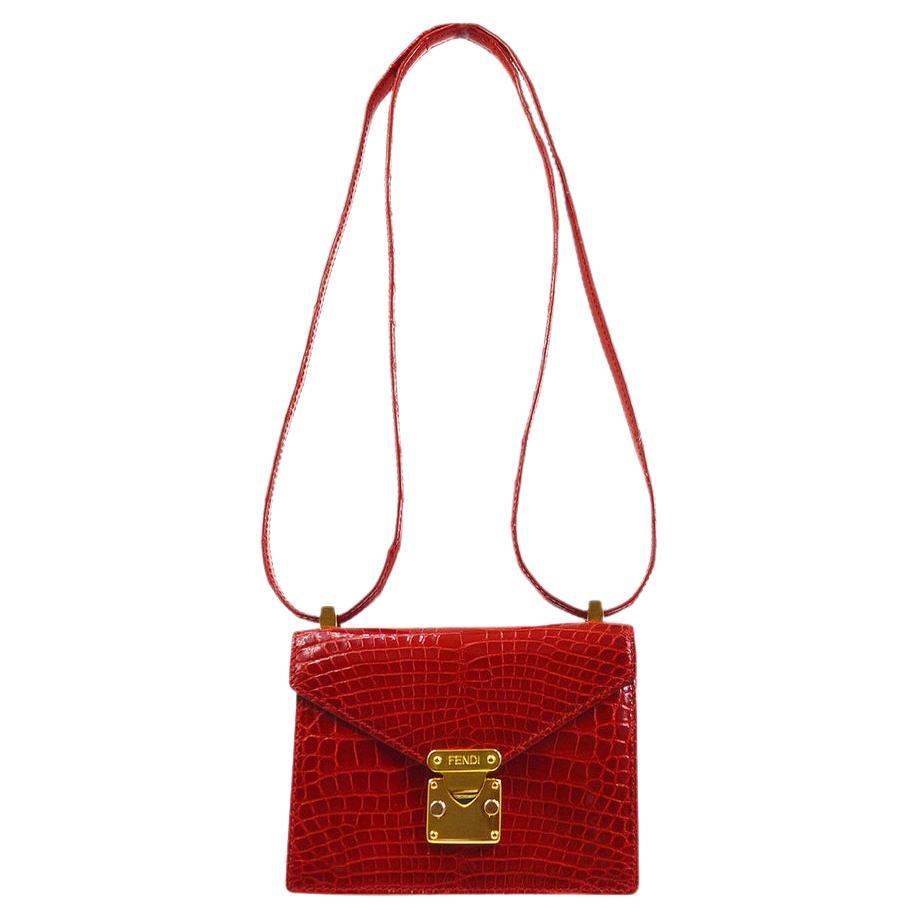FENDI “Baguette” Red Gold Nappa Leather Quilted Embossed Logo Flap Top ...