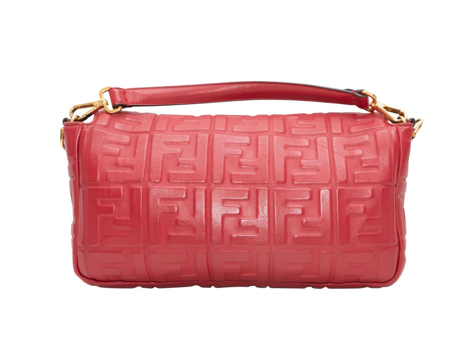 Women's Fendi Red Embossed Leather Zucca NM Baguette Bag
