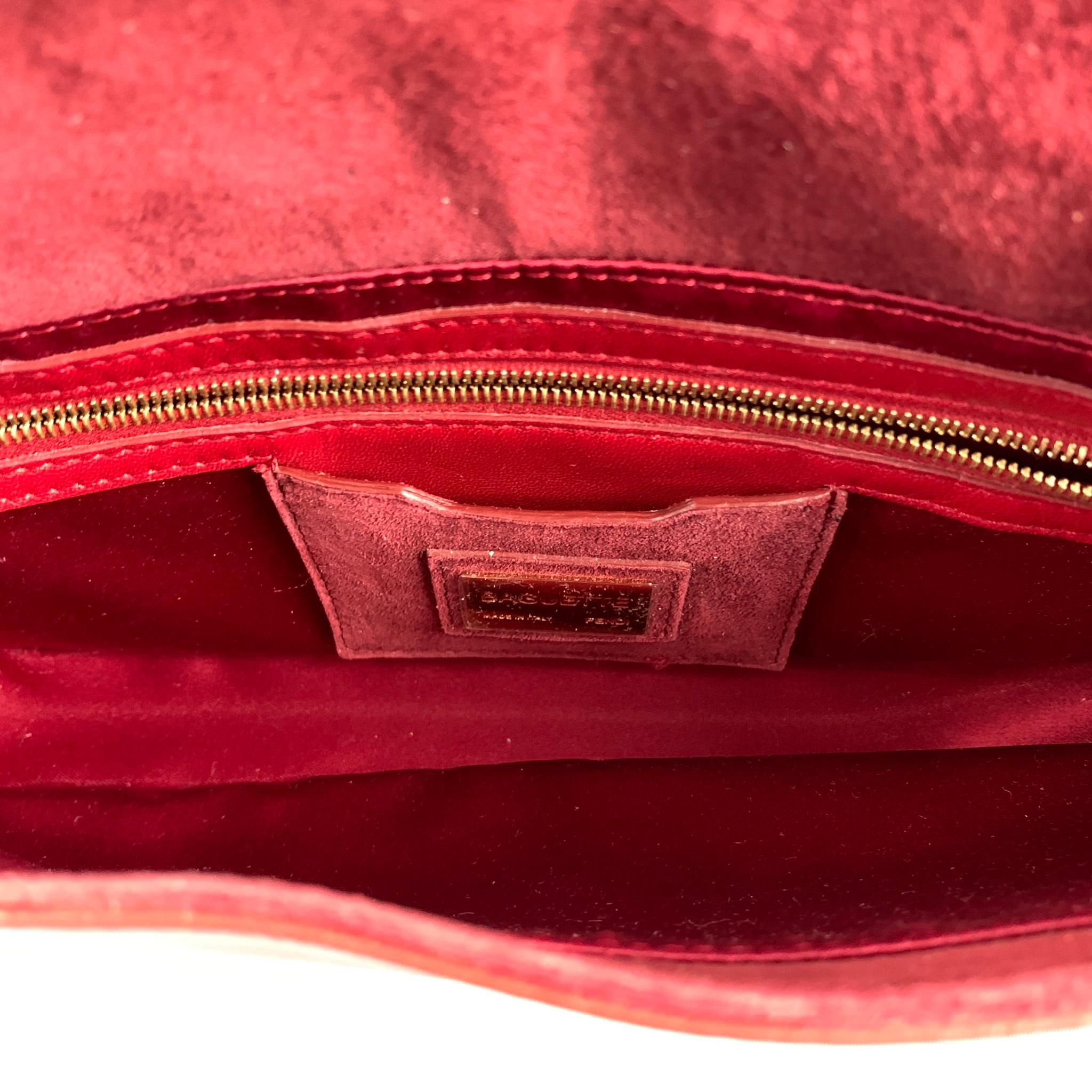 FENDI Red Floral Leather Baguette Shoulder Handbag 3