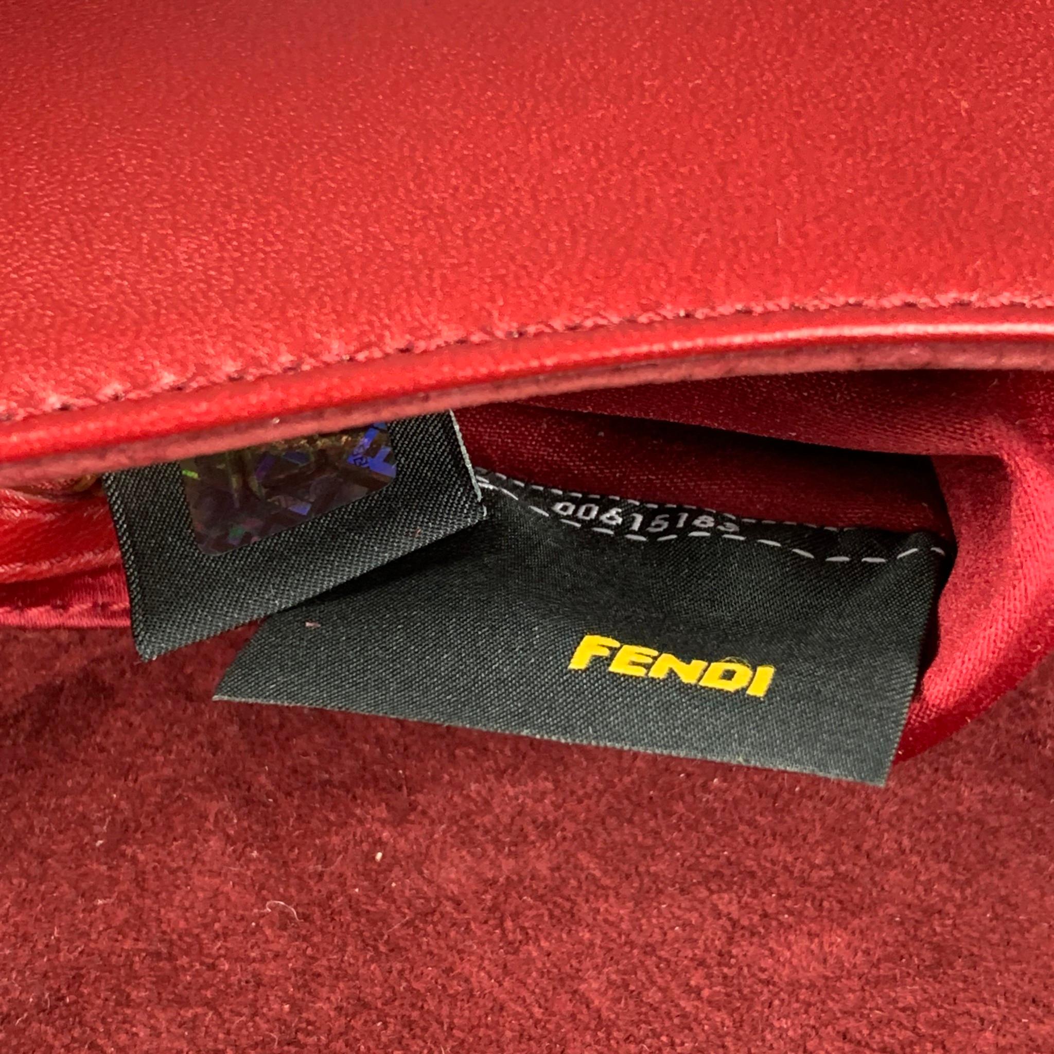 FENDI Red Floral Leather Baguette Shoulder Handbag 4