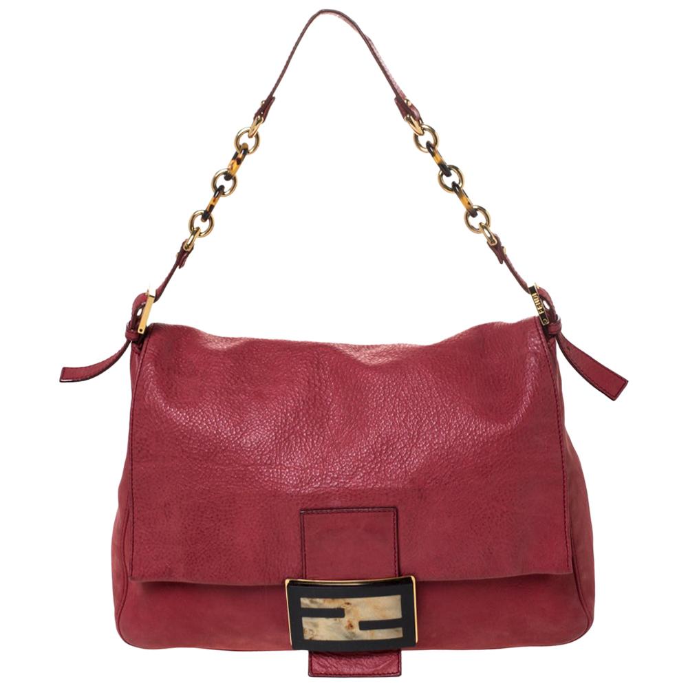 Fendi Red Iridescent Leather Mama Forever Large Flap Shoulder Bag