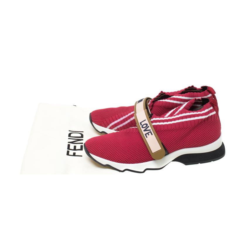 Fendi Red Knit Fabric Rockoko Sneakers Size 36 1