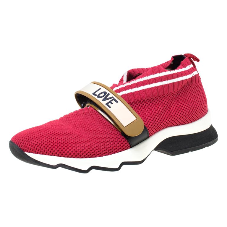 Fendi Red Knit Fabric Rockoko Sneakers Size 36