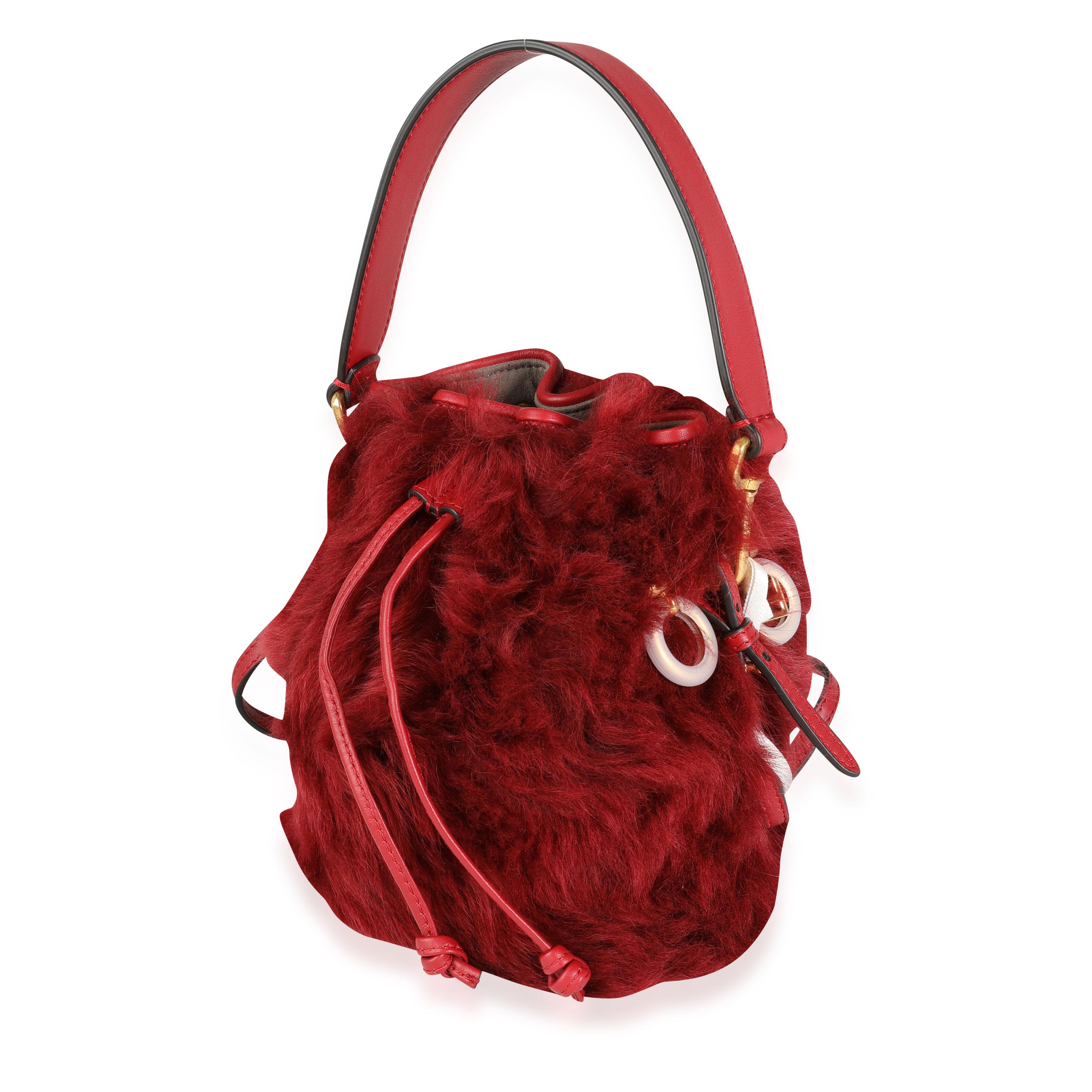 Women's or Men's Fendi Red Lamb Fur & Calfskin Leather Mini Mon Trésor Bucket Bag For Sale