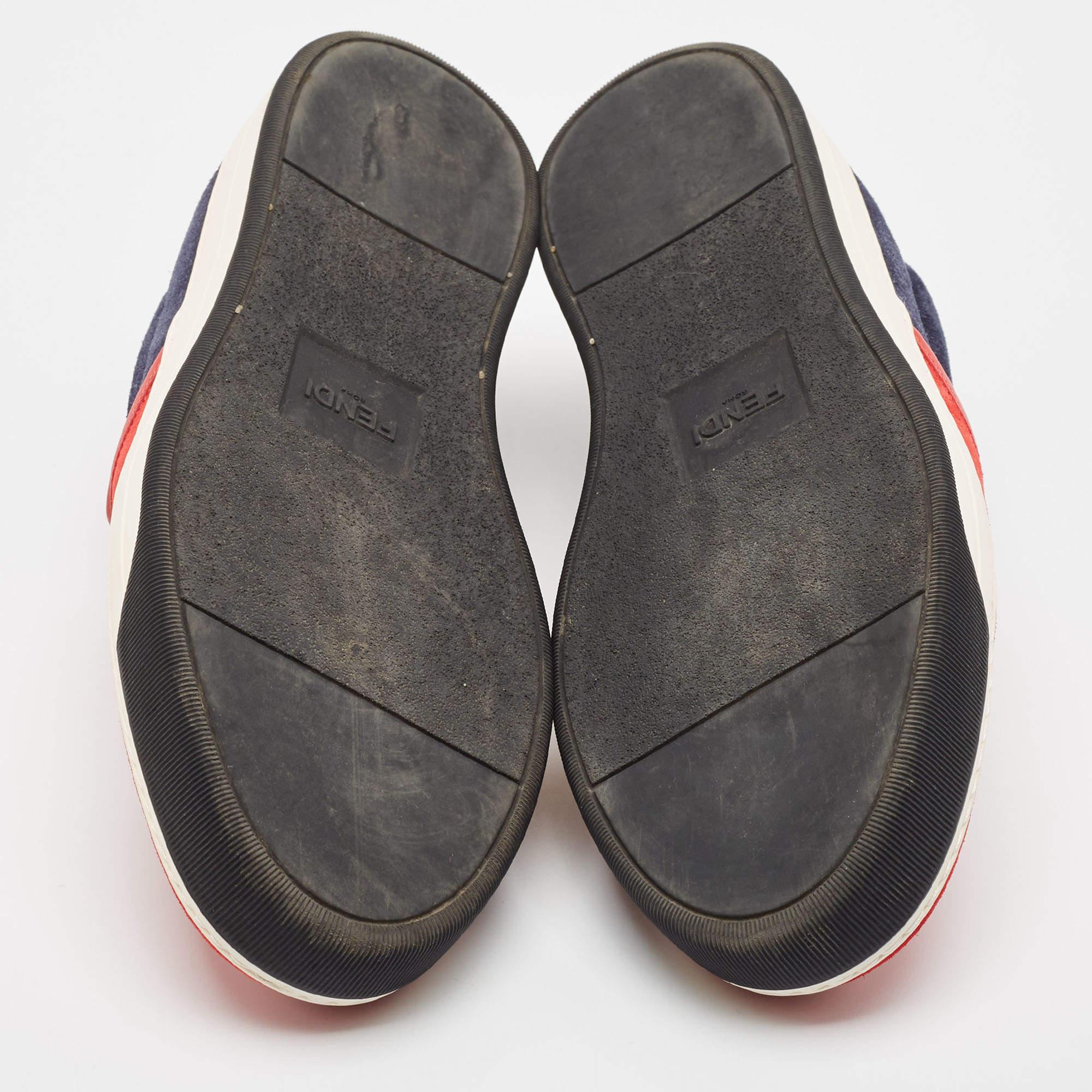 Fendi Red Leather and Suede Monster Slip On Sneakers Size 44 For Sale 1