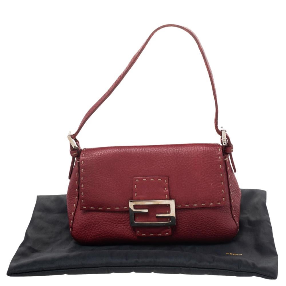 Fendi Red Leather Baguette Shoulder Bag 6