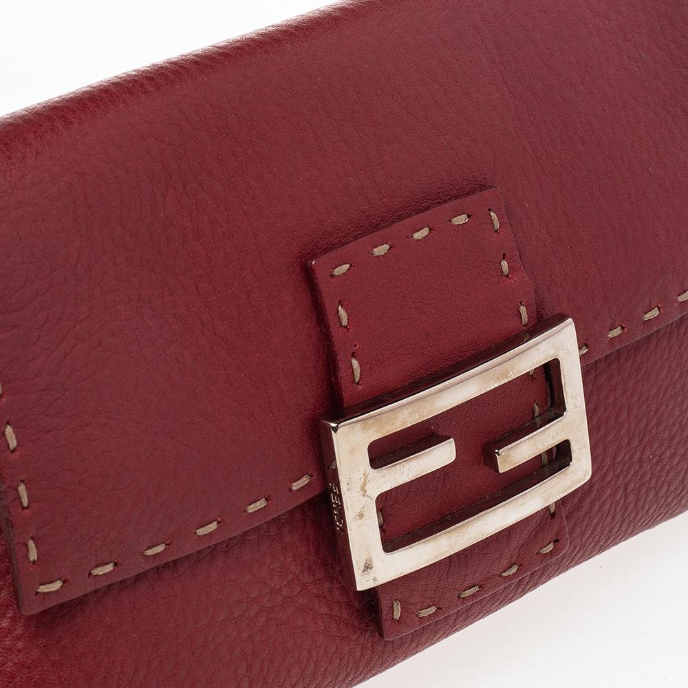 Fendi Red Leather Baguette Shoulder Bag 1