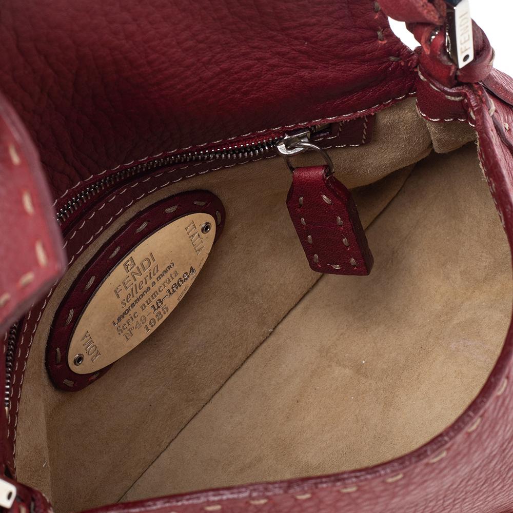 Fendi Red Leather Baguette Shoulder Bag 3