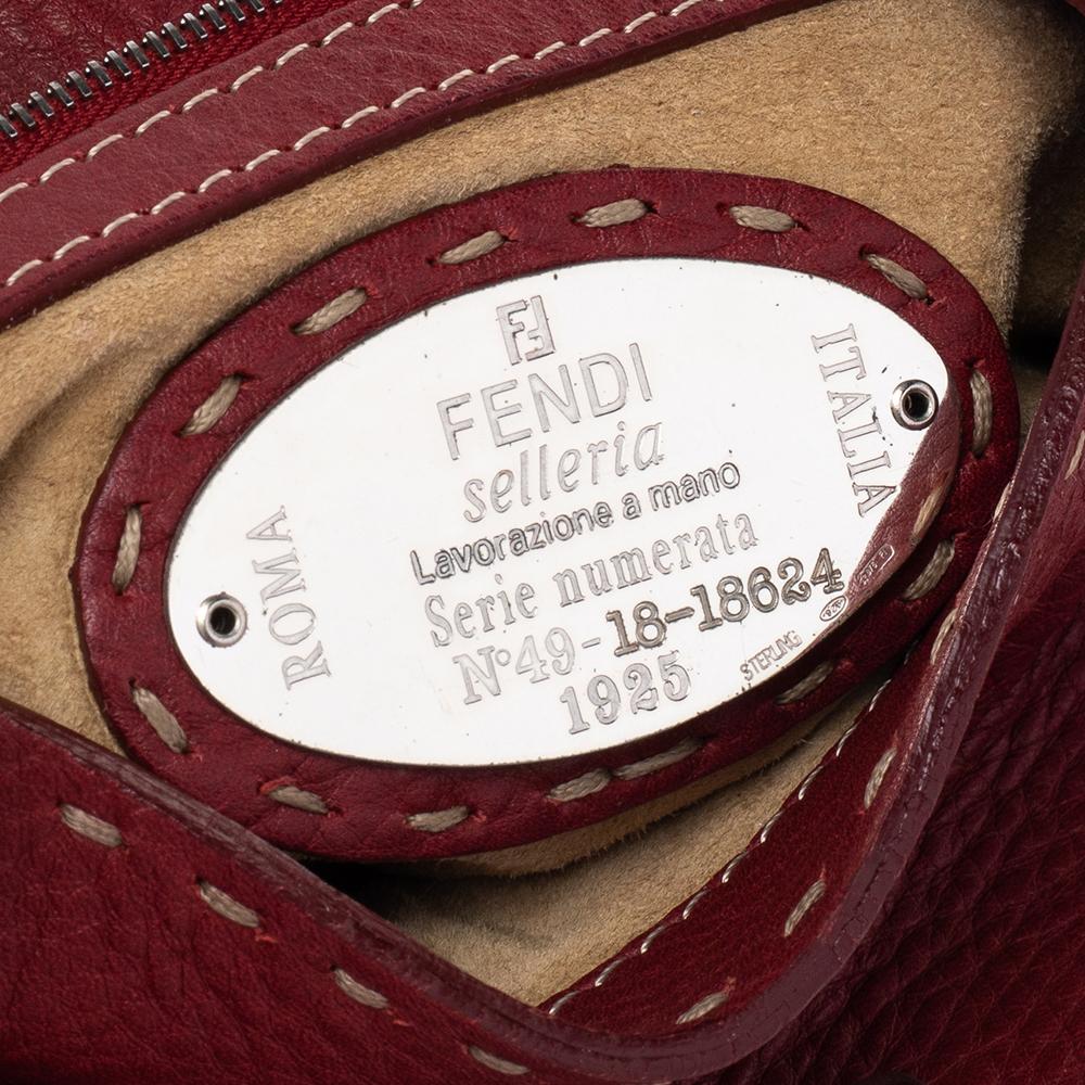 Fendi Red Leather Baguette Shoulder Bag 4