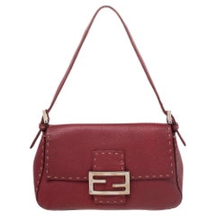 Fendi Red Leather Baguette Shoulder Bag