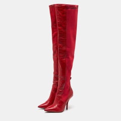 Fendi Red Leather Fabric Rockoko Over The Knee Length Pointed Toe Boots Size 40