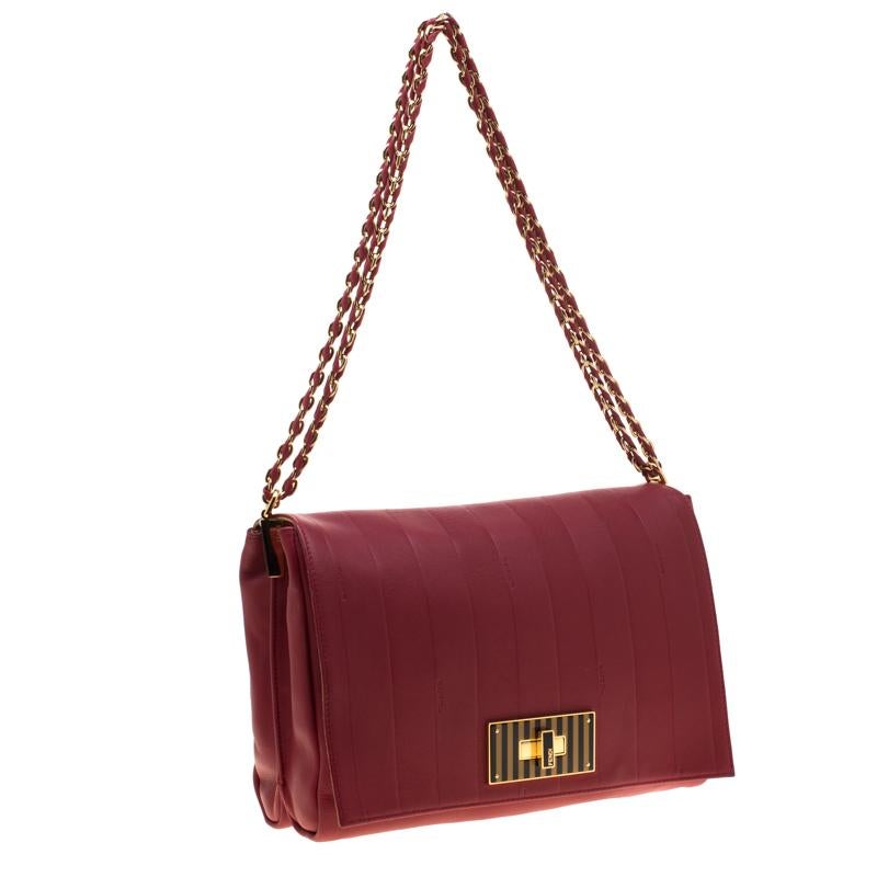 Fendi Red Leather Large Claudia Shoulder Bag In Excellent Condition In Dubai, Al Qouz 2