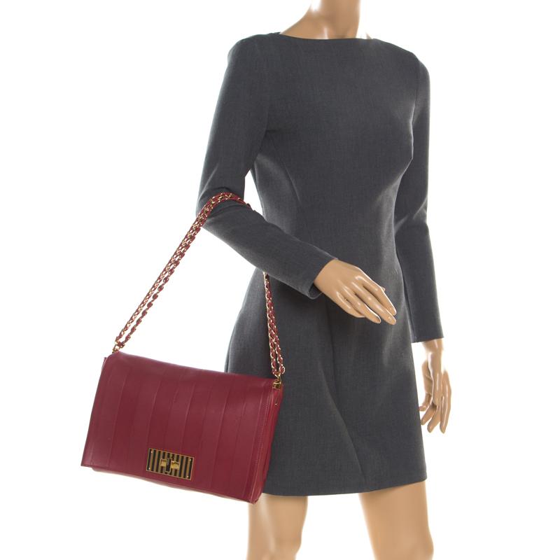 Brown Fendi Red Leather Large Claudia Shoulder Bag