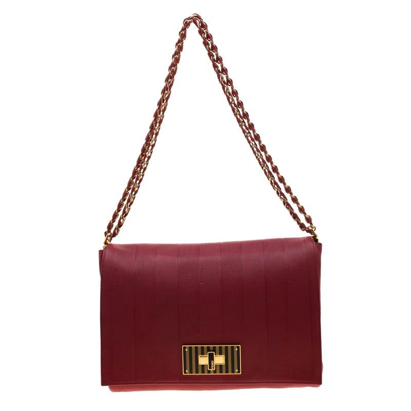 Fendi Red Leather Large Claudia Shoulder Bag